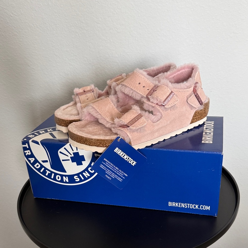 Birkenstock Milano Sandal Suede Shearling Light Rose Women’s EU 35 Reg Fit New